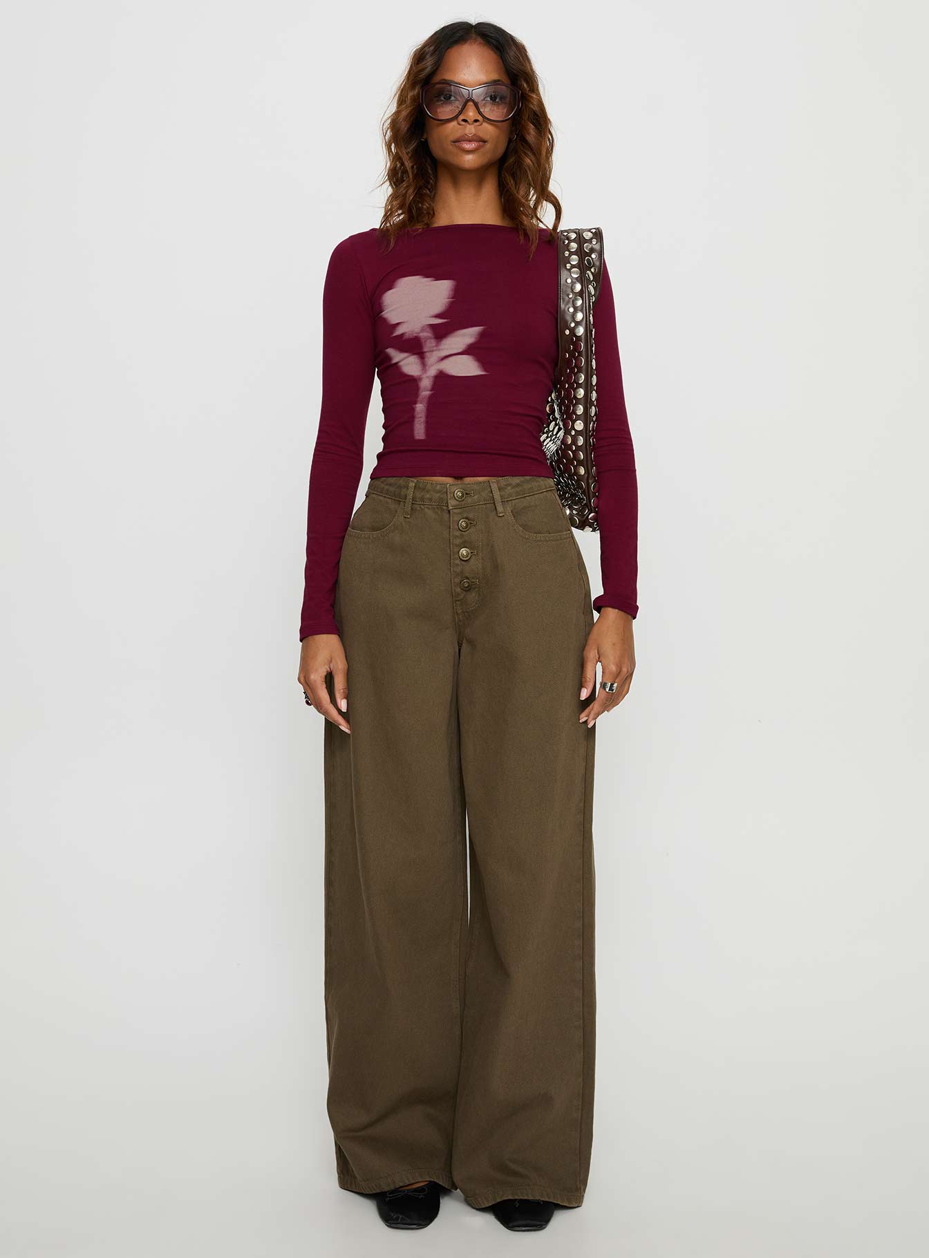 Naylor Mid Rise Wide Leg Jeans Olive