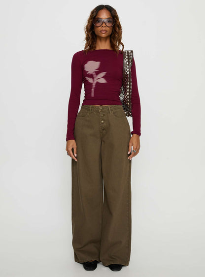 Naylor Mid Rise Wide Leg Jeans Olive