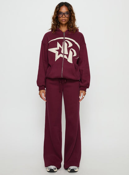 Princess Polly Stargirl Wide Leg Sweat Pants Burgundy