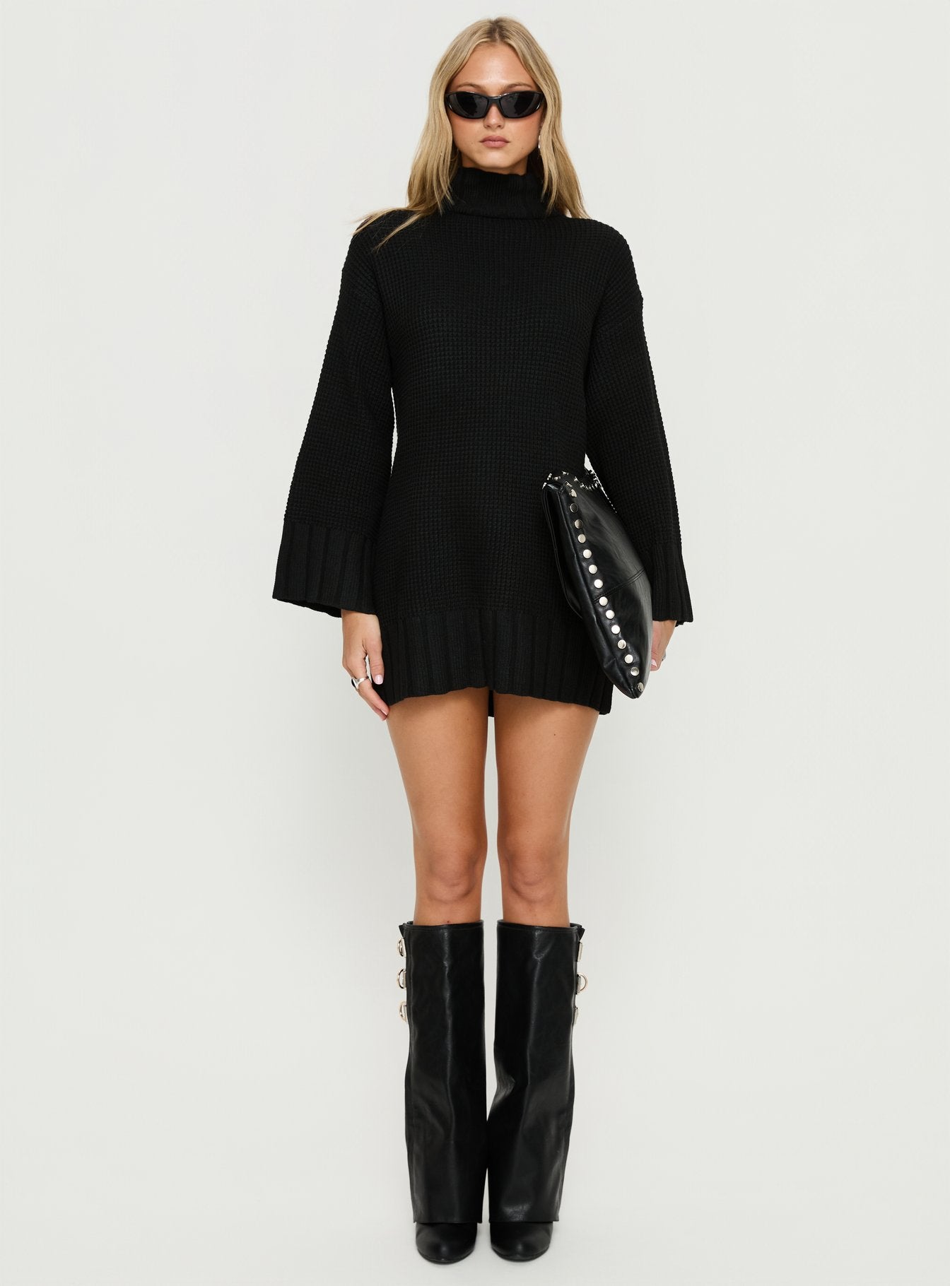Tarin Long Sleeve Knit Mini Dress Black