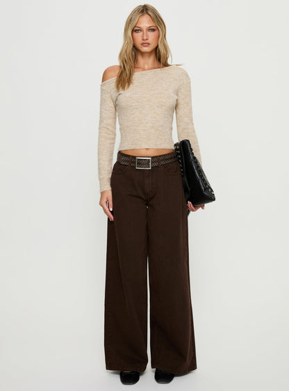 Naylor Mid Rise Wide Leg Jeans Brown