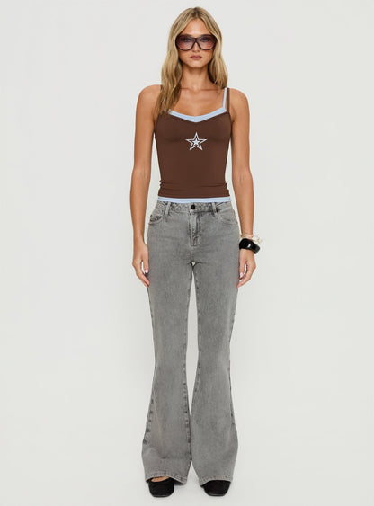 Varsity Star Layered Tank Top Brown / Blue