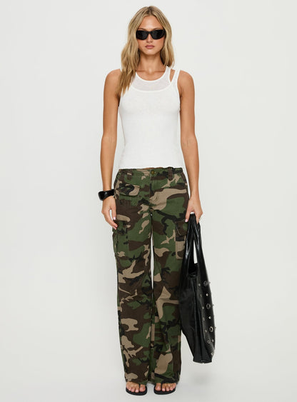 Danella Mid Rise Straight Leg Cargo Jean Camouflage