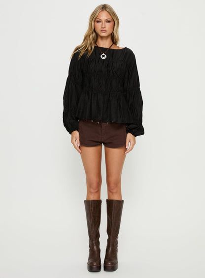 Xamira Ruched Long Sleeve Top Black