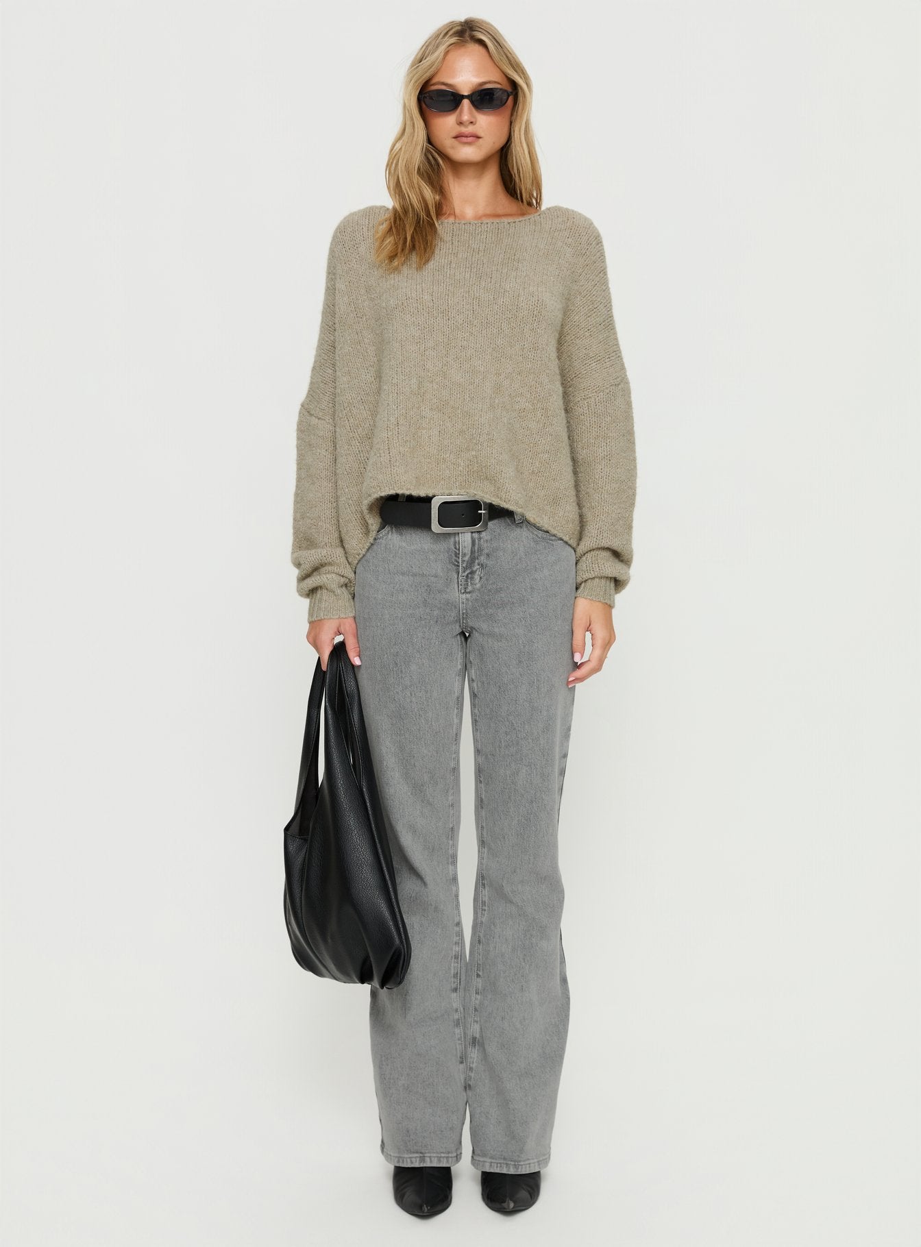 Ramy Wide Neck Knit Sweater Olive