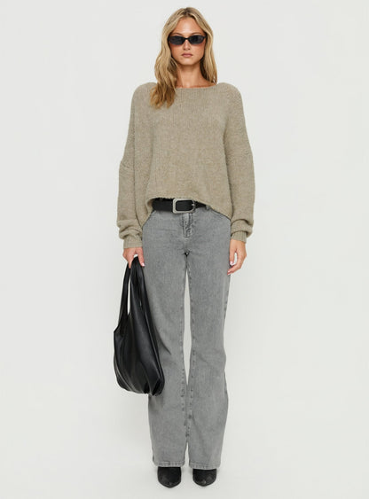 Ramy Wide Neck Knit Sweater Olive
