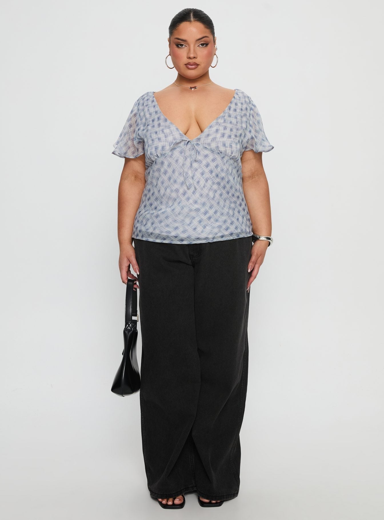 My Last Love Top Blue Check Curve