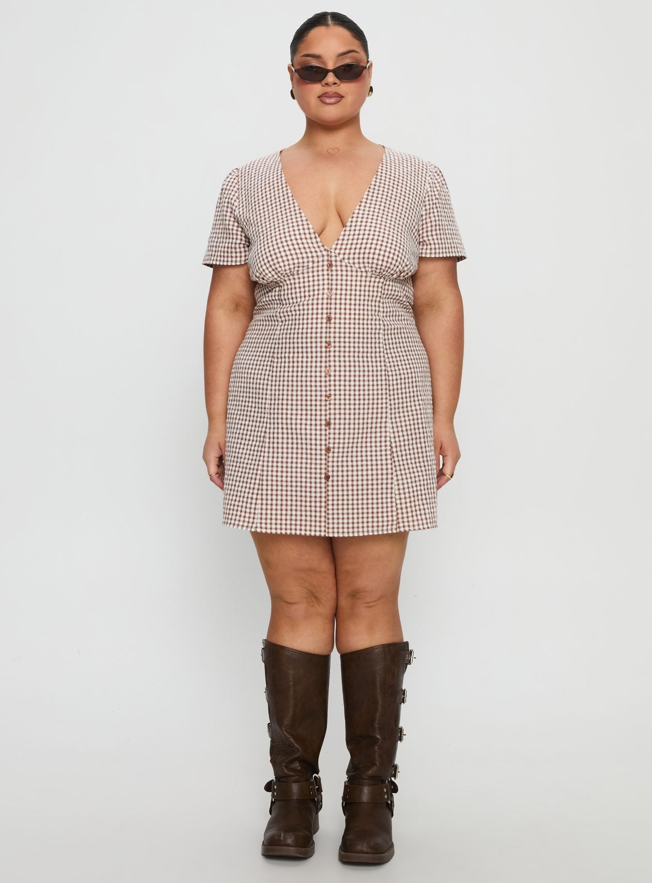 Loveliness Playsuit Brown Check Curve