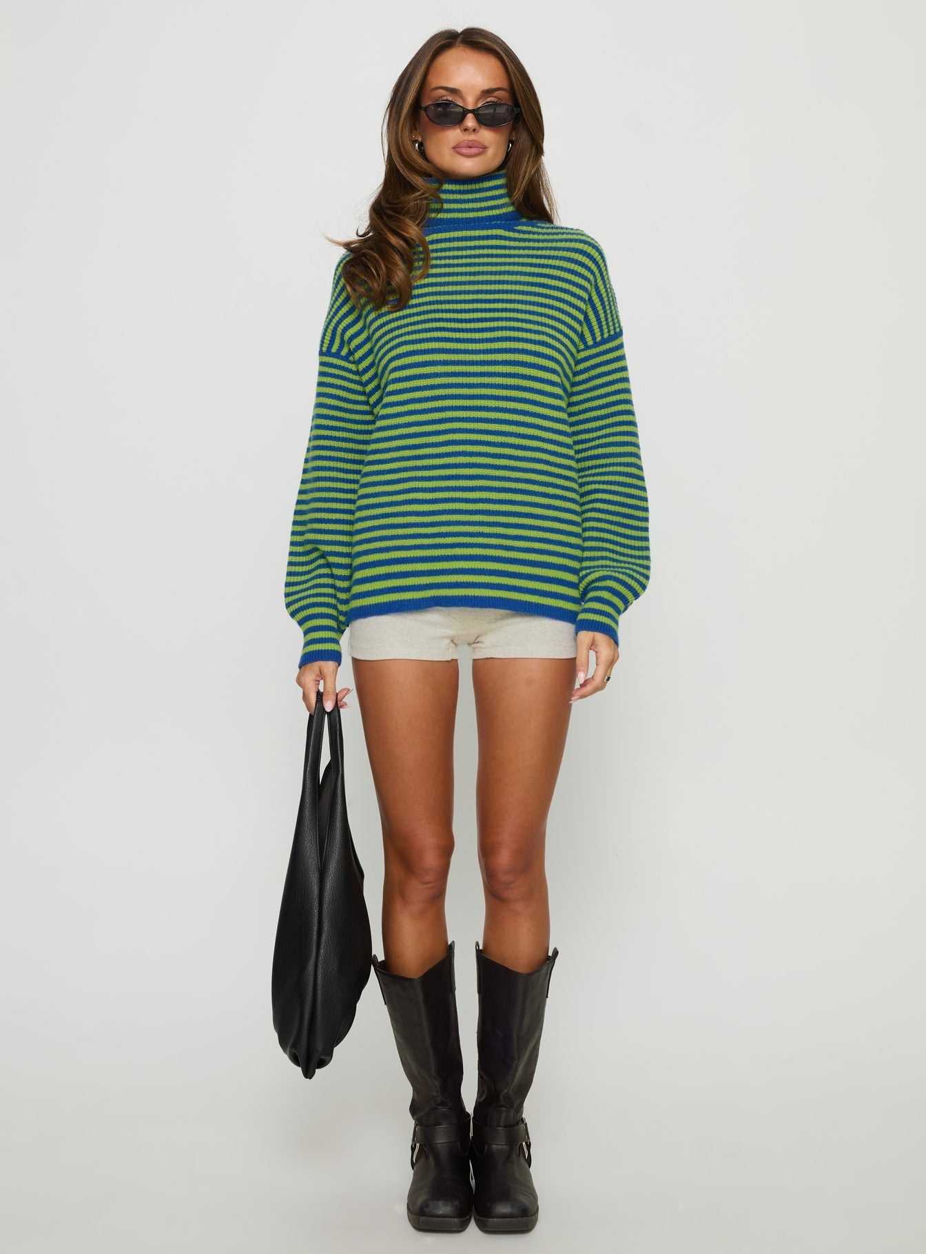 Lancelot Turtle Neck Oversized Jumper Green Stripe