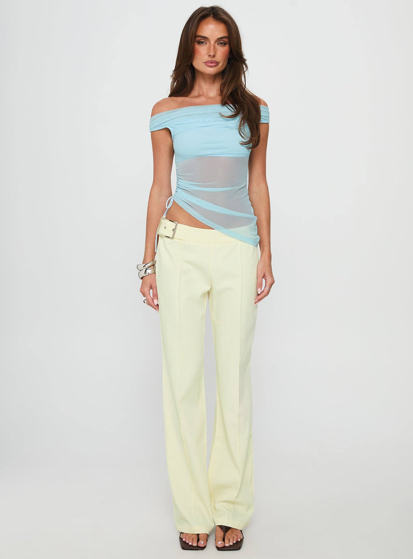 Vesira Mesh Off Shoulder Top Blue