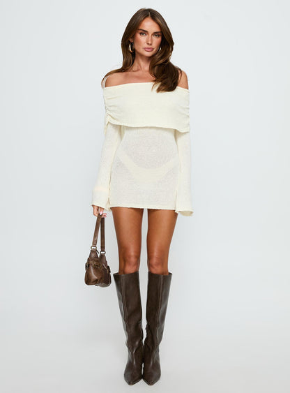 Chanellie Long Sleeve Knit Mini Dress Cream