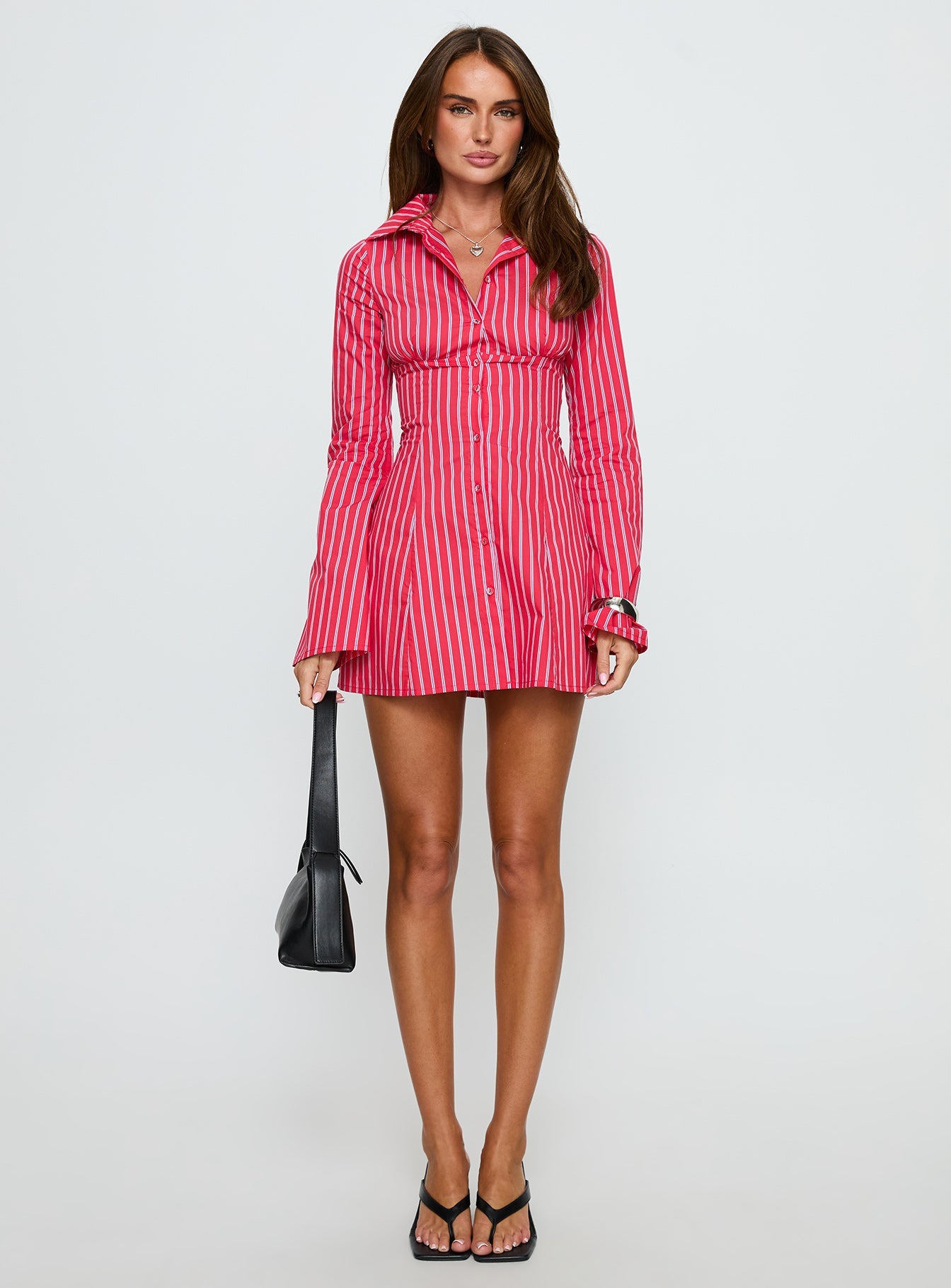 Tawni Long Sleeve Shirt Mini Dress Red Stripe