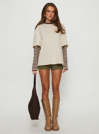 Ryann Long Sleeve Layered Top Cream / Brown Stripe