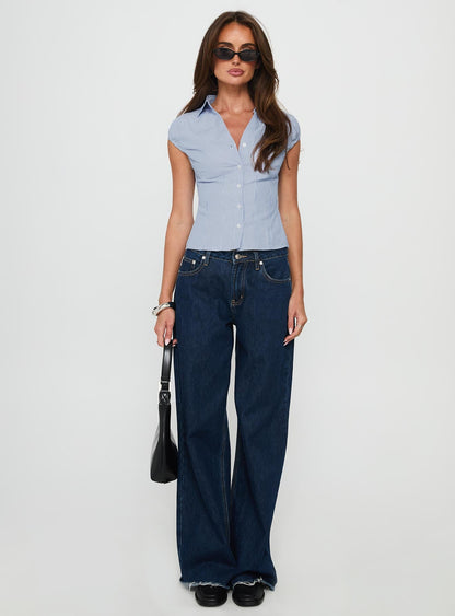 Good Reason Cap Short Sleeve Shirt Blue Stripe