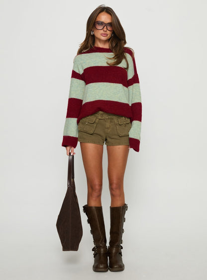 Nesha Fluffy Knit Sweater Red / Blue Stripe