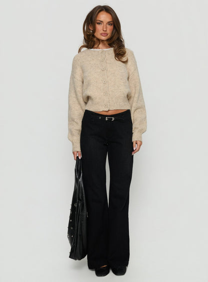 Trevonn Button Up Knit Cardigan Beige