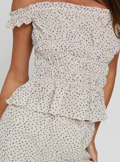 Eliya Shirred Set Cream Floral