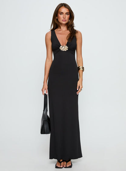 Adalie Hardware Plunge Maxi Dress Black