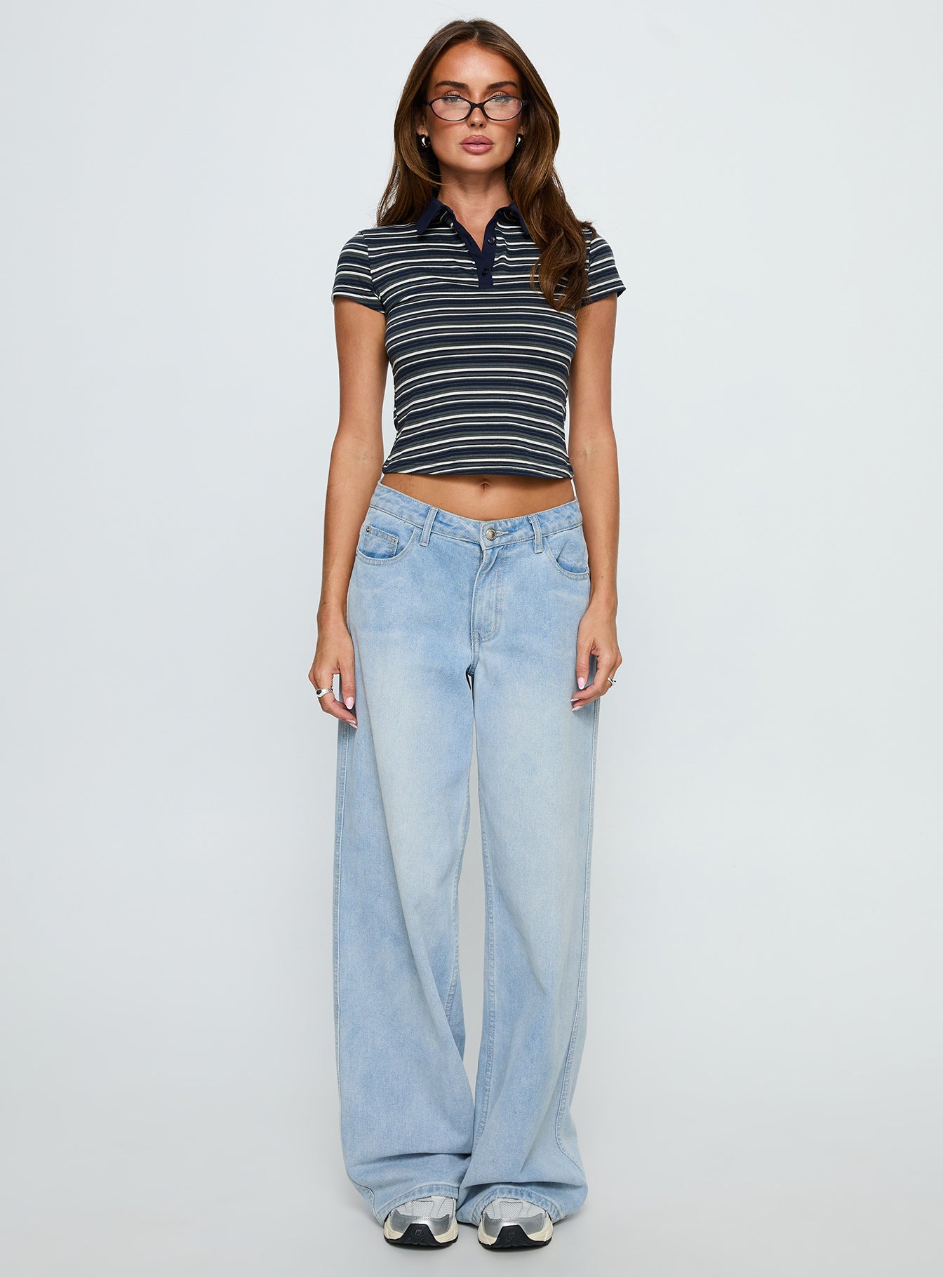 Sylvanna Collared Top Navy Stripe