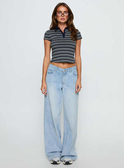 Sylvanna Collared Top Navy Stripe