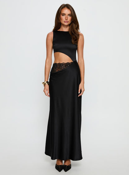 Lareina Cut Out Lace Maxi Dress Black