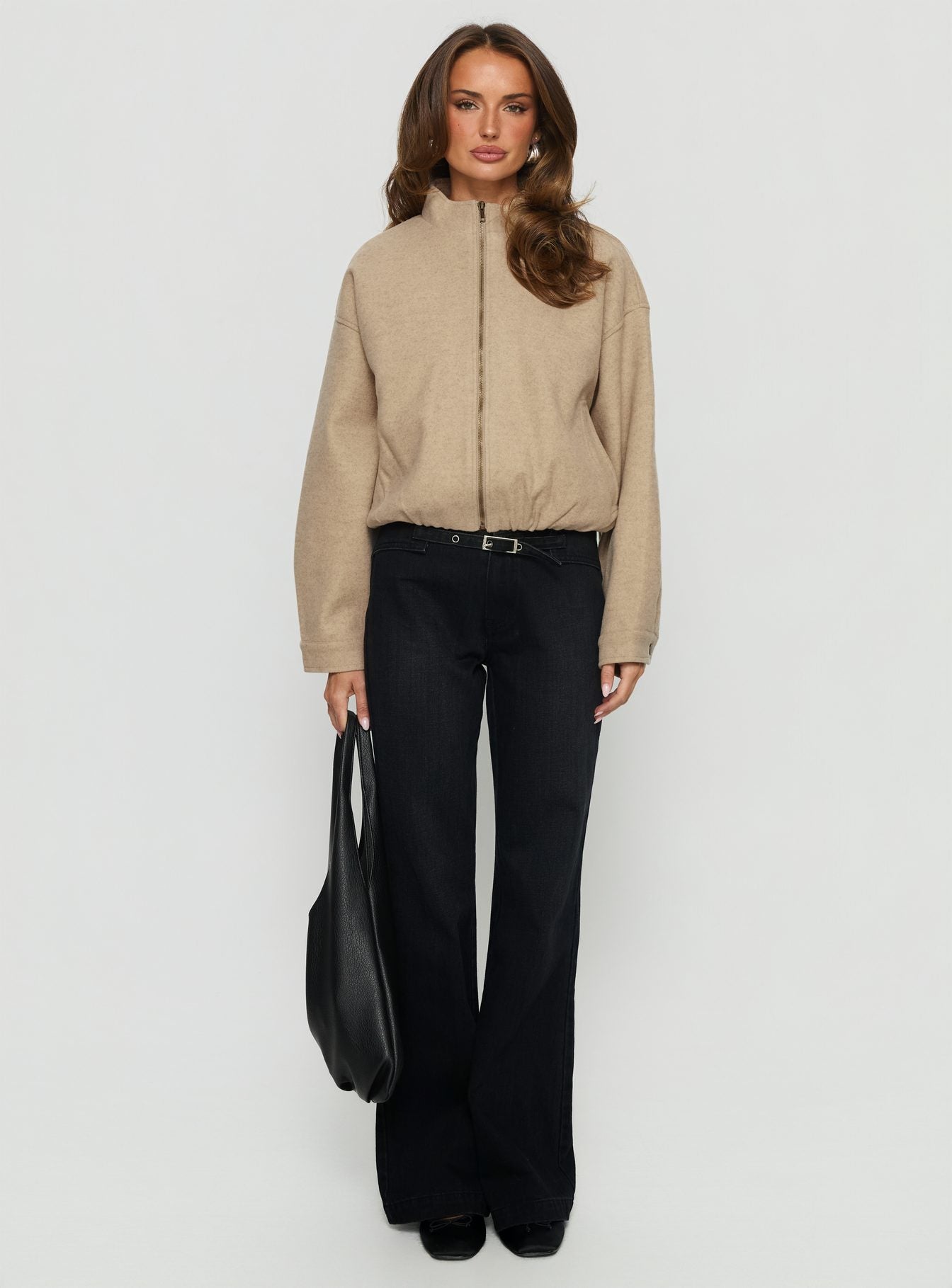 Chayden Cropped Bomber Jacket Beige