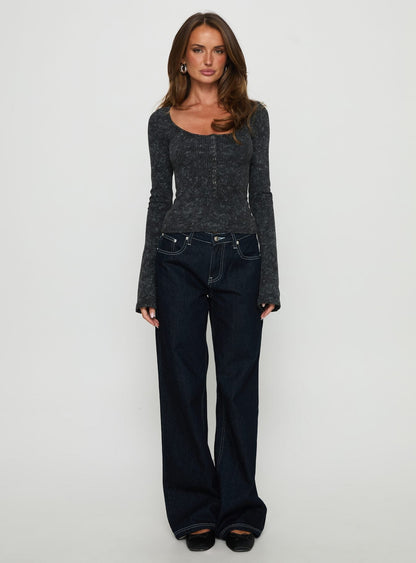 Averell Button Front Long Sleeve Top Grey