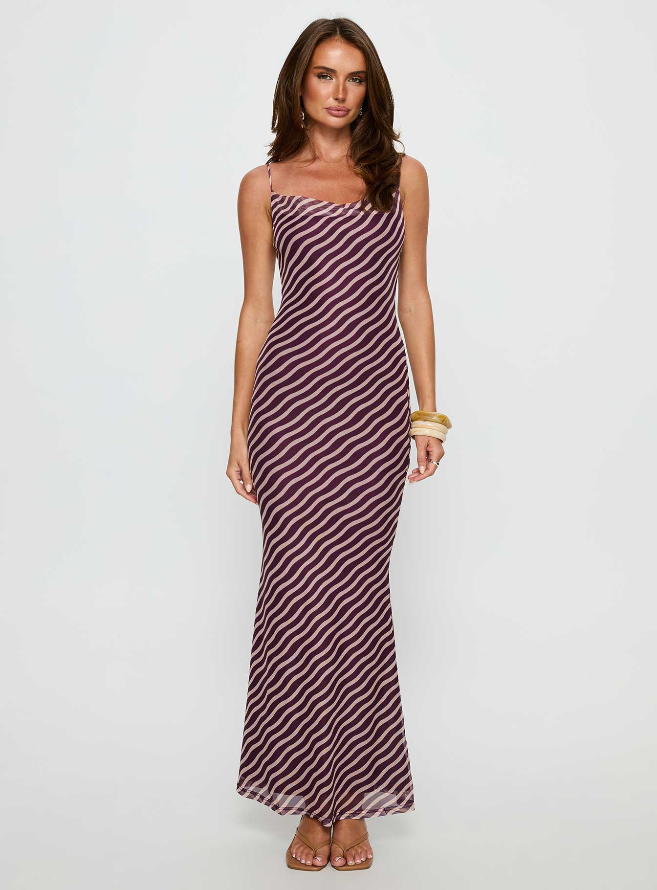 Aliah Cowl Neck Maxi Dress Brown Stripe