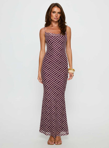 Aliah Cowl Neck Maxi Dress Brown Stripe