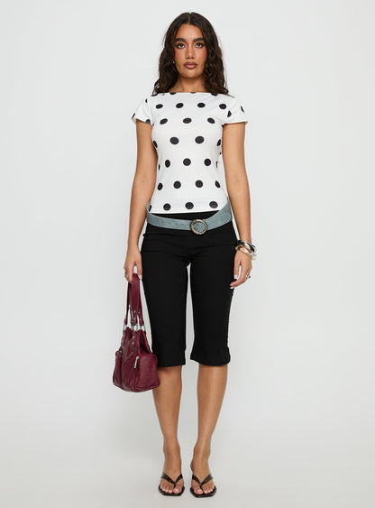 Truthfully Low Back Top White Polka