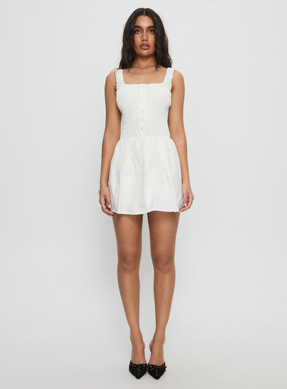 Aurelise Shirred Mini Dress White