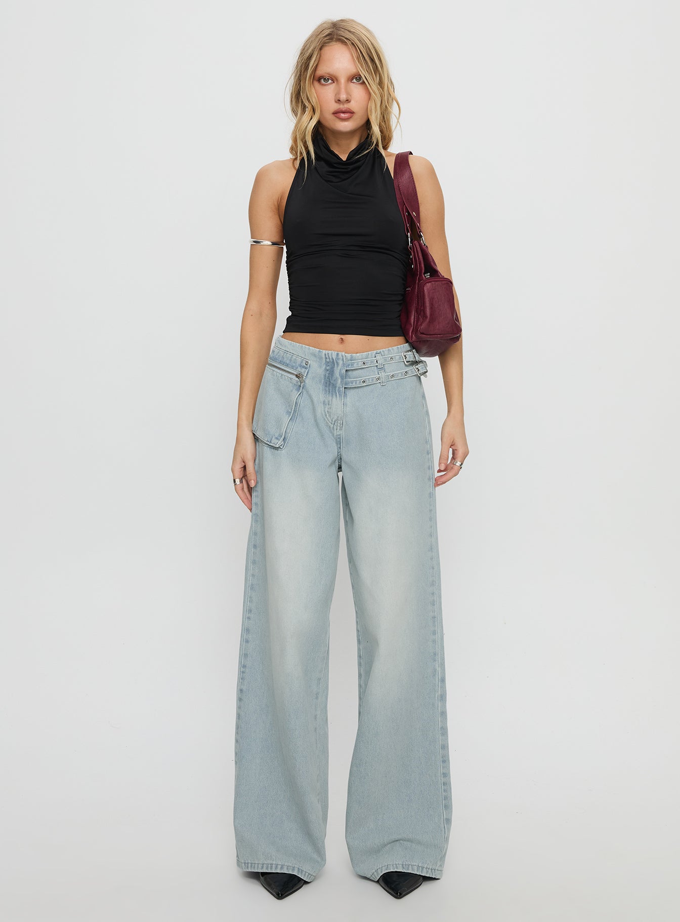 Paltrow Mid Rise Wide Leg Cargo Jeans Faded Blue Wash