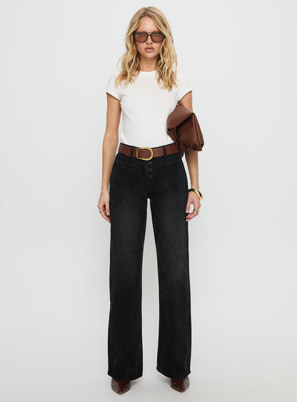 Carianne Low Rise Wide Leg Jeans Washed Black