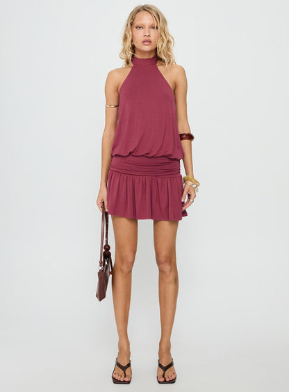 Lealeia Halter Slouch Mini Dress Plum