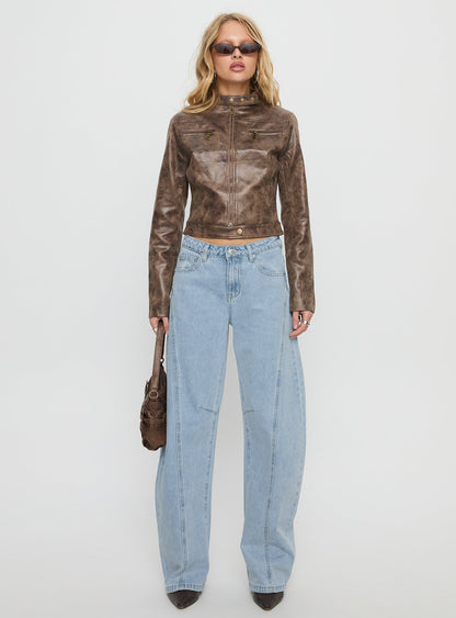 Lost Track Mid Rise Barrel Leg Jeans Ice Wash