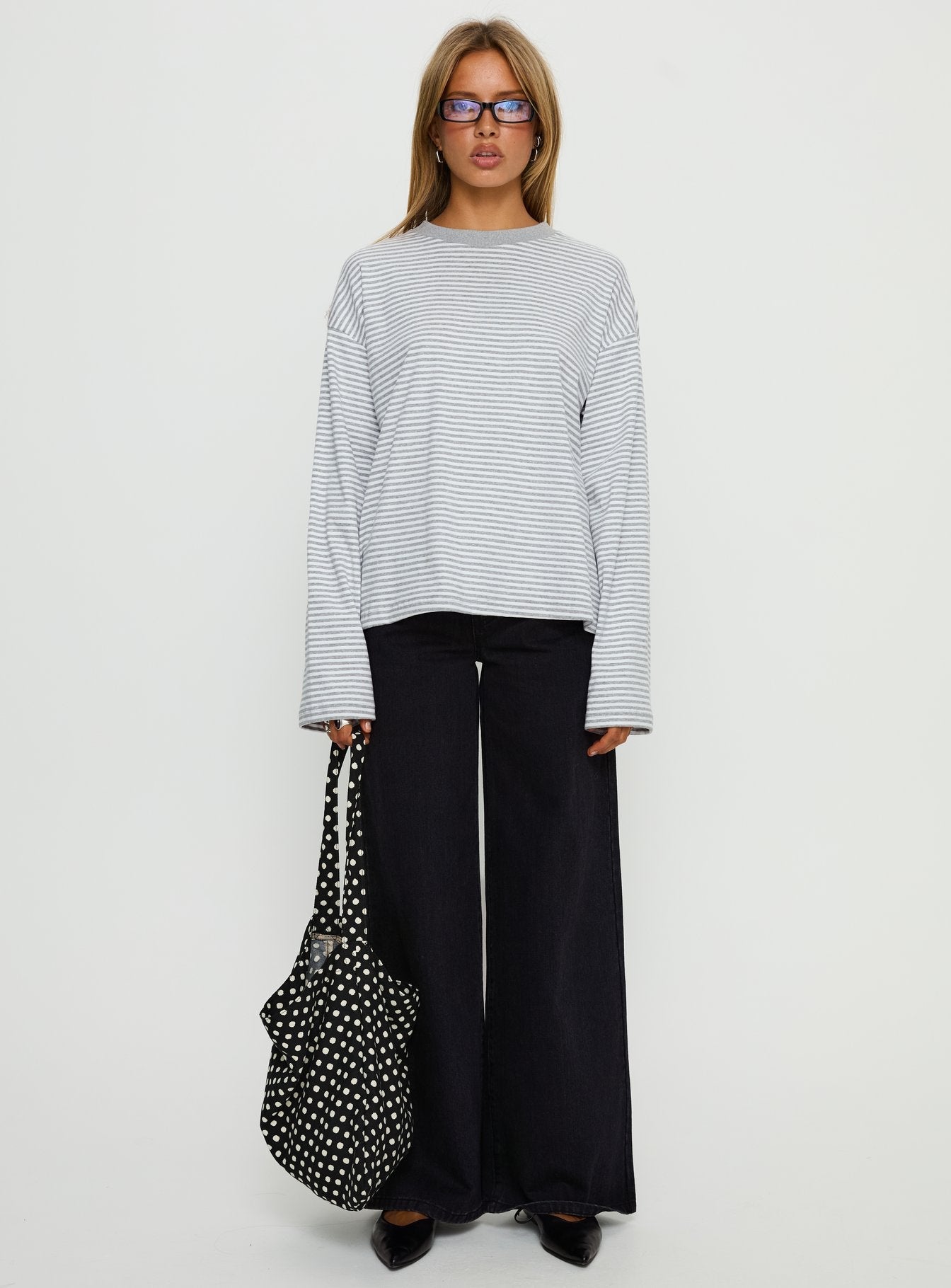 Settle Down Long Sleeve Top Grey / White Stripe