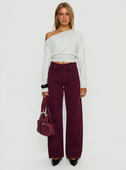 Bruiser Tie Waist Mid Rise Wide Leg Jeans Currant