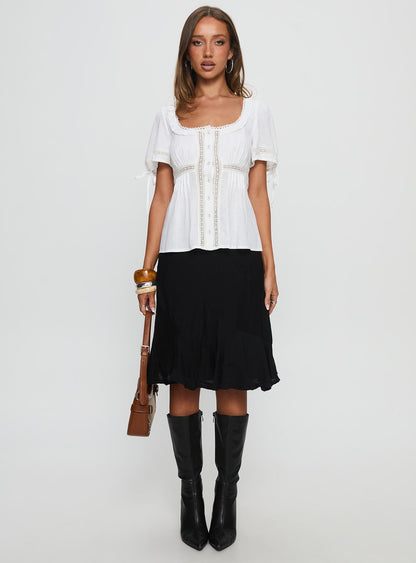 Indianah Pleat Lace Panel Blouse Top White