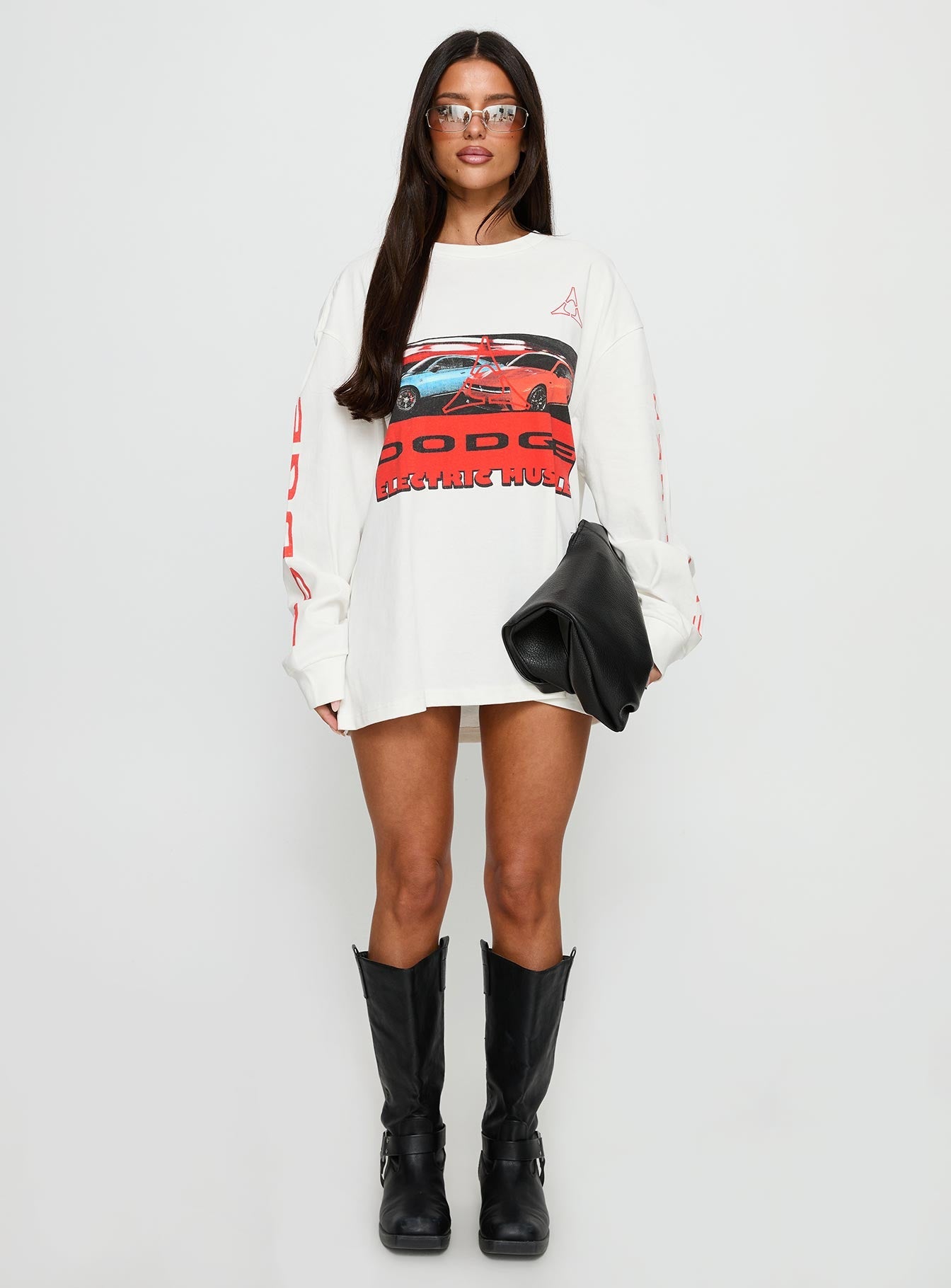 Dodge Electric Muscle Long Sleeve Graphic Top White