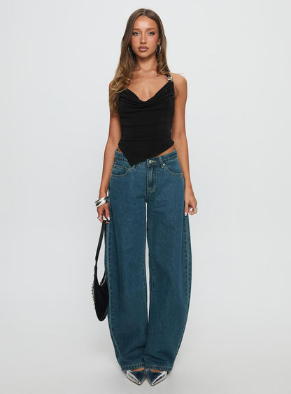 Juda Mid Rise Barrel Leg Jeans Mid Blue Wash