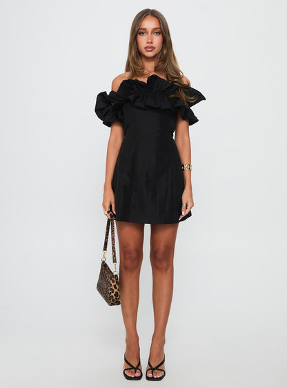 Rozetta Frill Neck Mini Dress Black