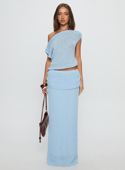 Courter Boucle Off Shoulder Top Blue