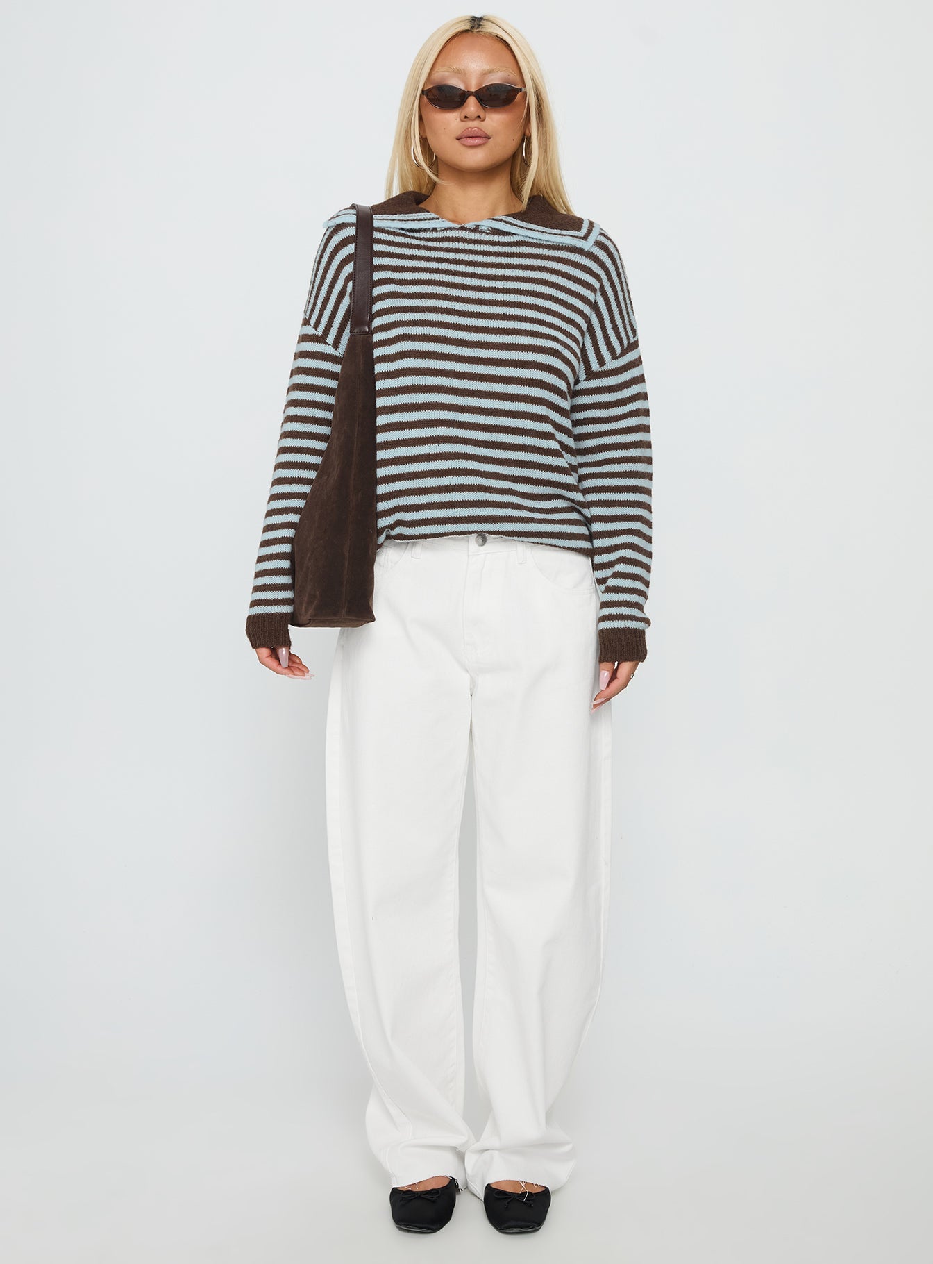 Moon Went Dark Collared Knit Sweater Stripe