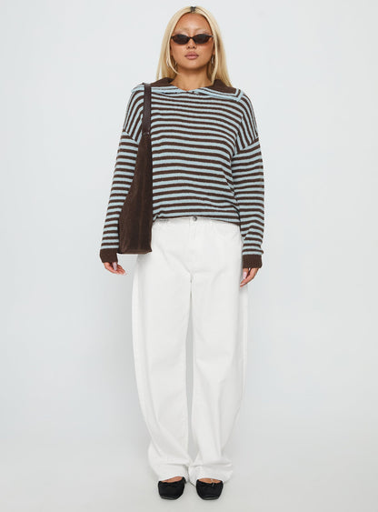 Moon Went Dark Collared Knit Sweater Stripe