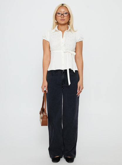 Kavira Tie Bust Short Sleeve Shirt White