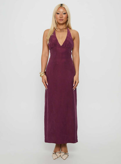 True Companion Halter Maxi Dress Berry