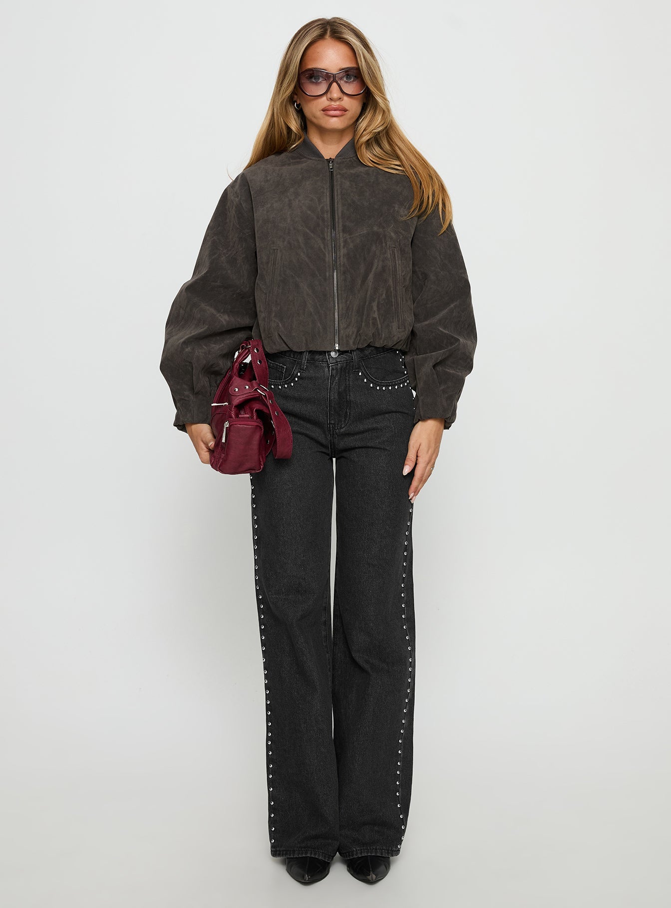 Mastery Faux Suede Bomber Jacket Charcoal