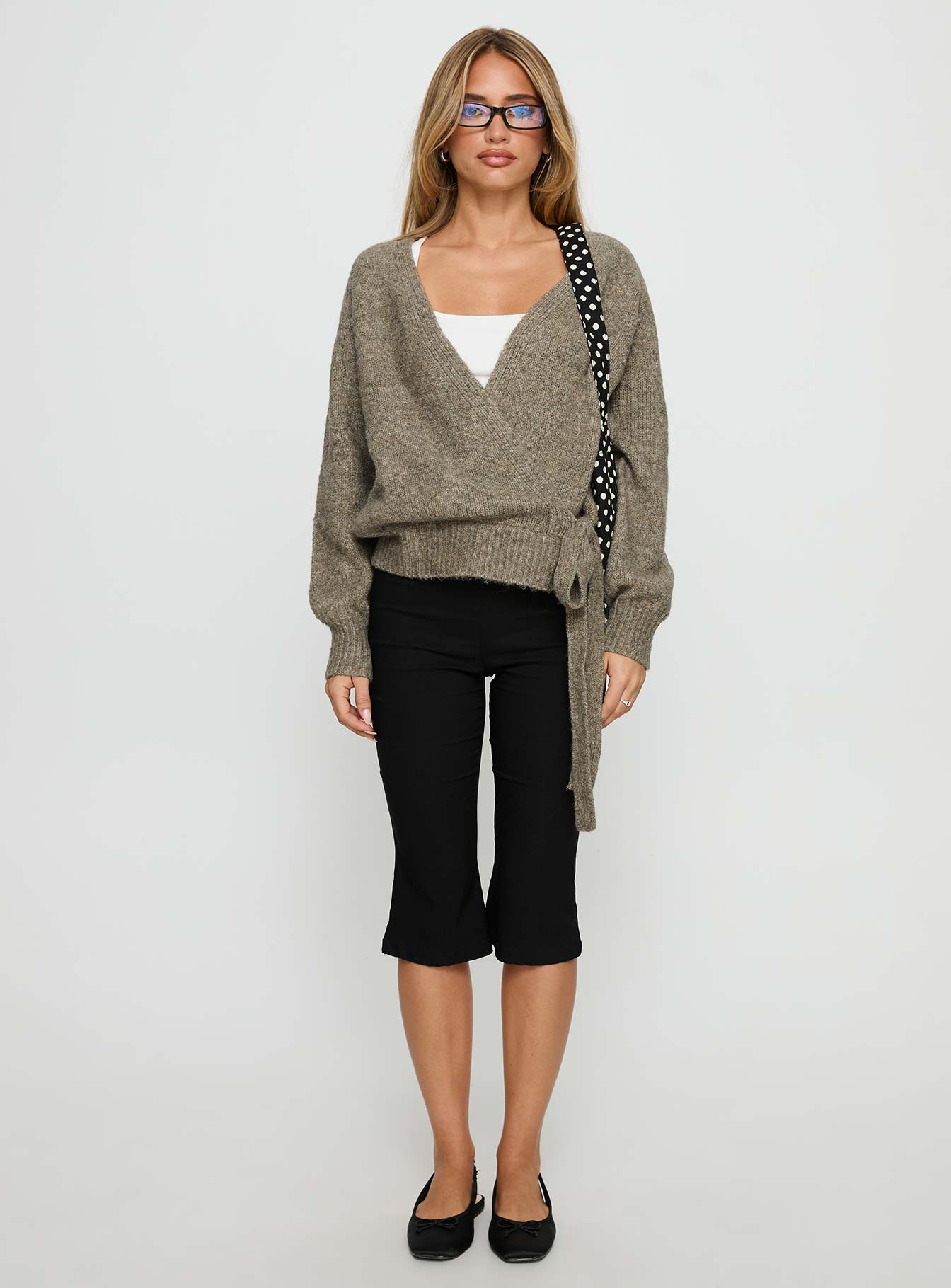 Daelan Wrap Knit Cardigan Brown