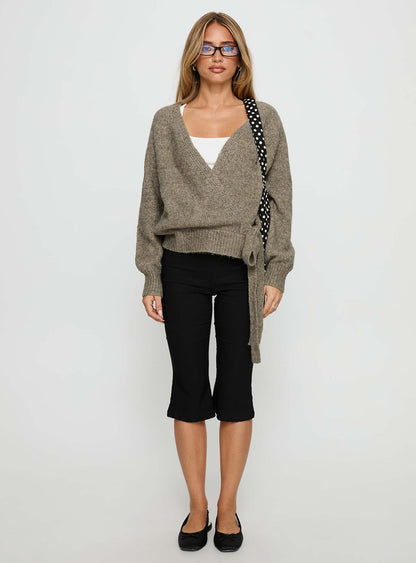 Daelan Wrap Knit Cardigan Brown