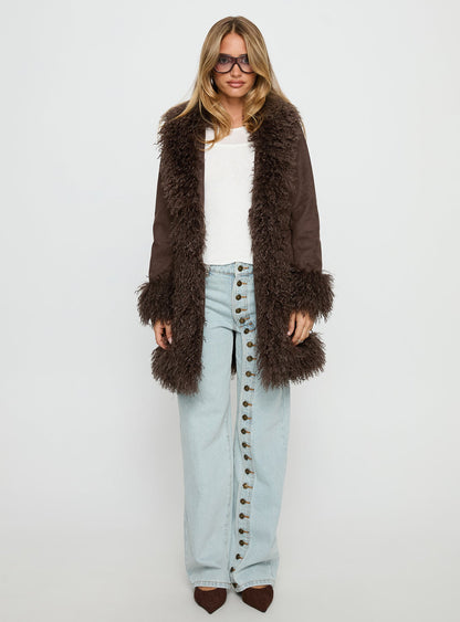 Josefina Faux Fur Detail Jacket Chocolate